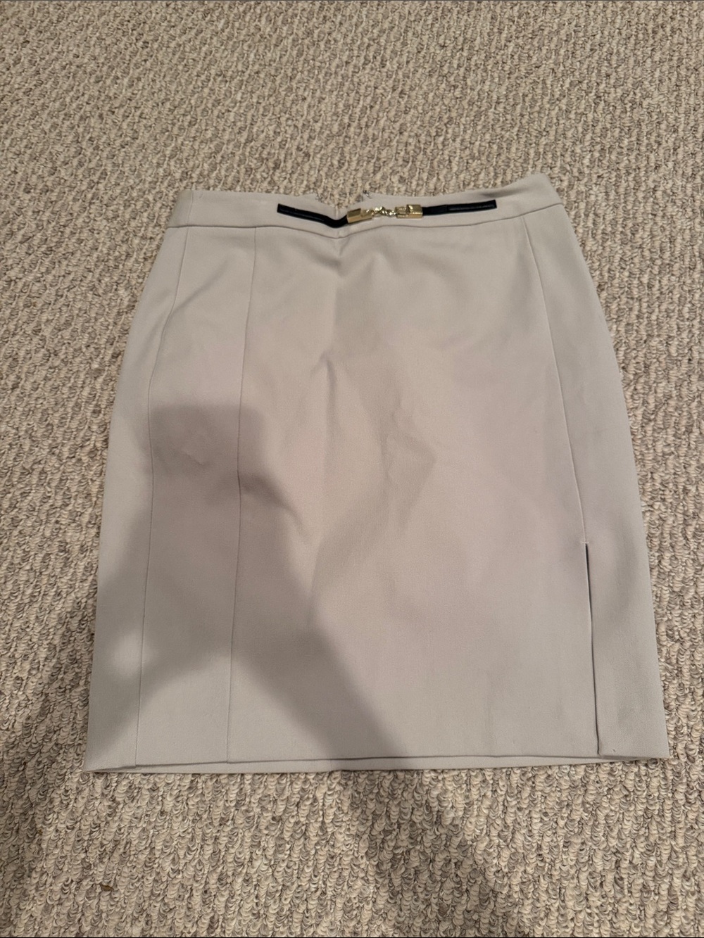 Express Light Gray Pencil Skirt with Gold Trim